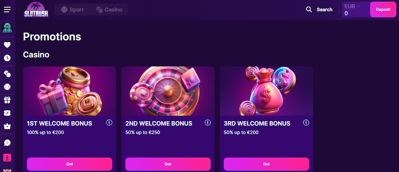 Slotrush Casino Welcome bonus